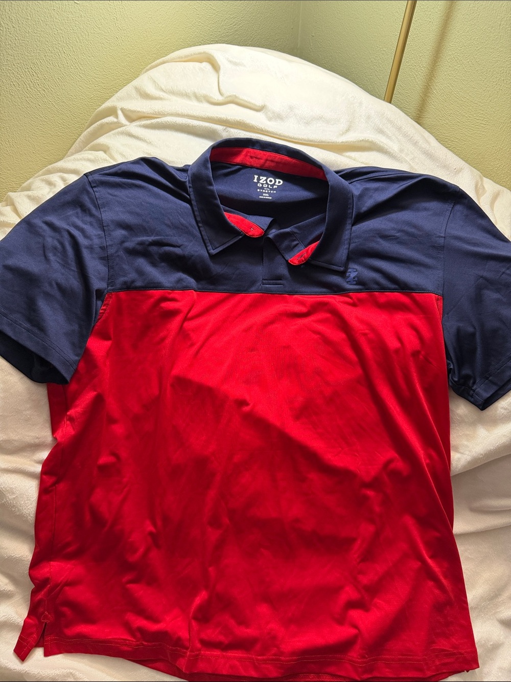Izod Men's Red and Navy Blocked Polo Shirt